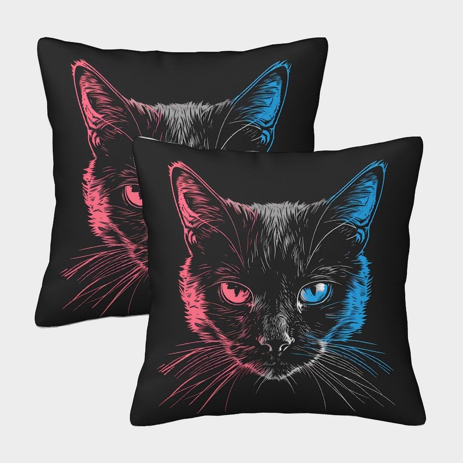 QFVANSIYO Neon Cat 3D Printed Pillowcase Microfiber Bedding Decor Luminous Cat Pillow Cover for Home Gift Use 40x40cm