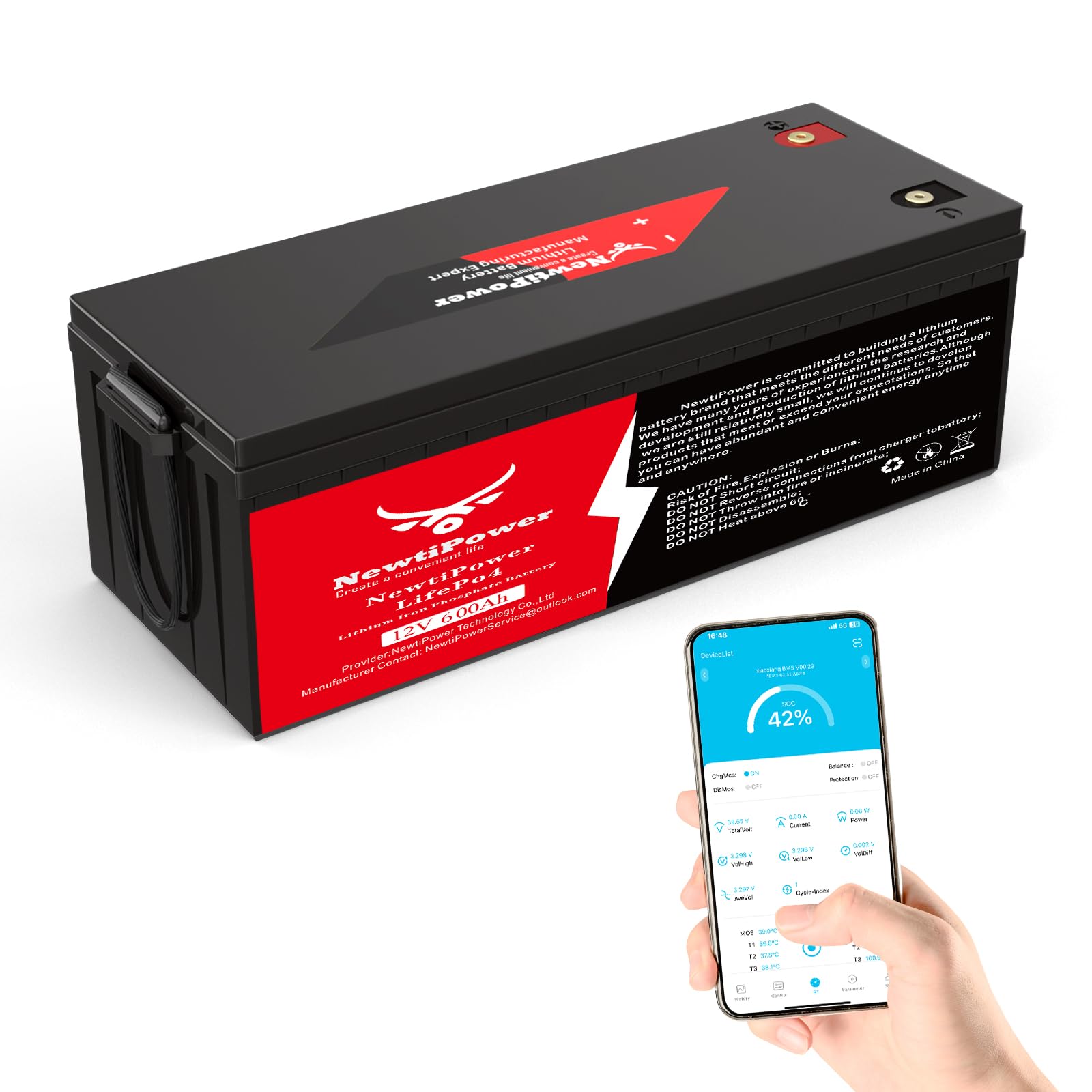 12V 600Ah LiFePO4 Lithium Battery with 300A BMS,NewtiPower 10000+ Deep Cycle Lithium Iron Phosphate Battery Great For Power Shortage/Storage, RV, Marine and Off Grid Applications