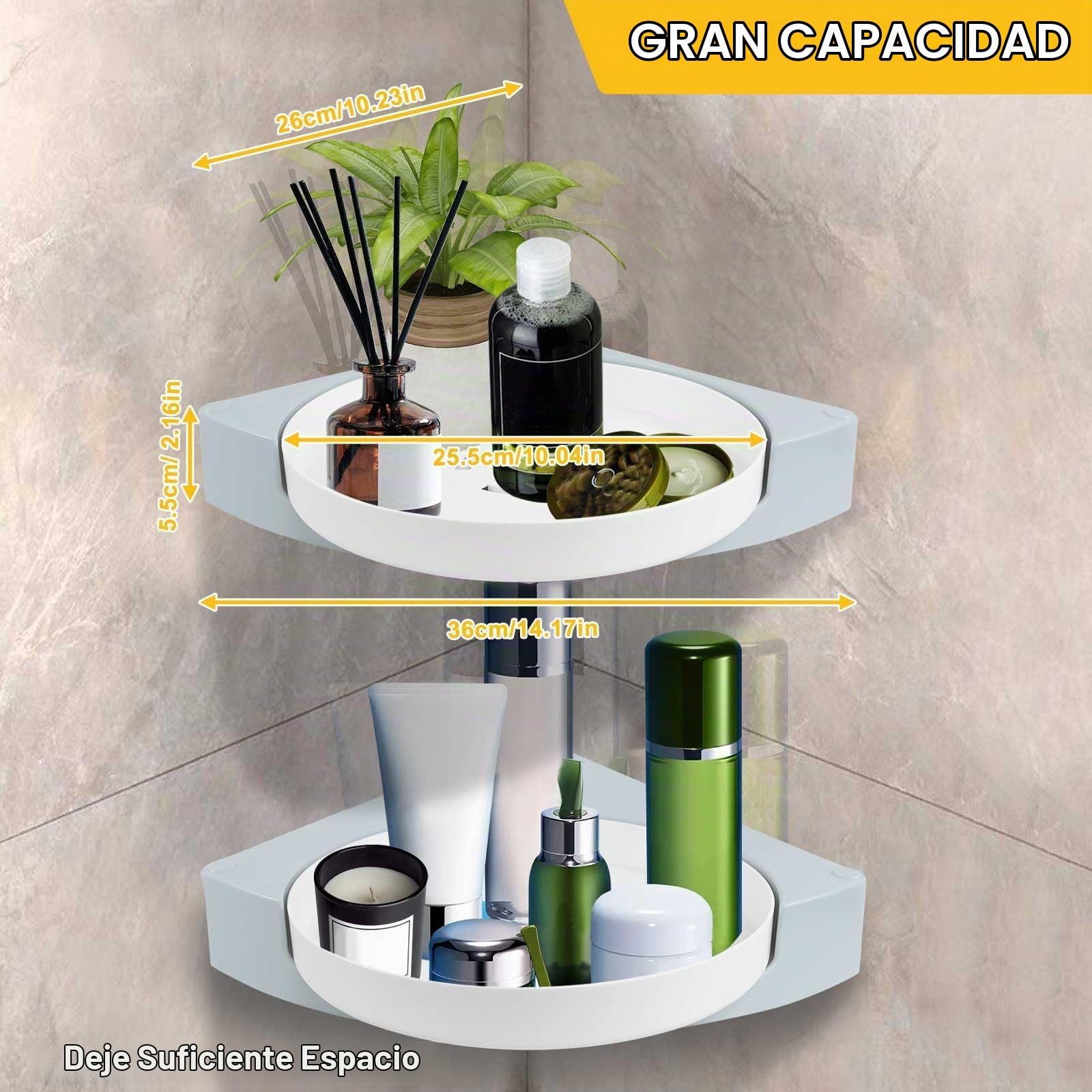 mumisuto Estanteria Baño Sin Taladro, 2 Piezas Estante Ducha Sin Taladro Giratorio de 360°, Organizador Ducha Adhesivo, Soportando hasta 33lb, para Almacenamiento Champú Gel Ducha Jabonera