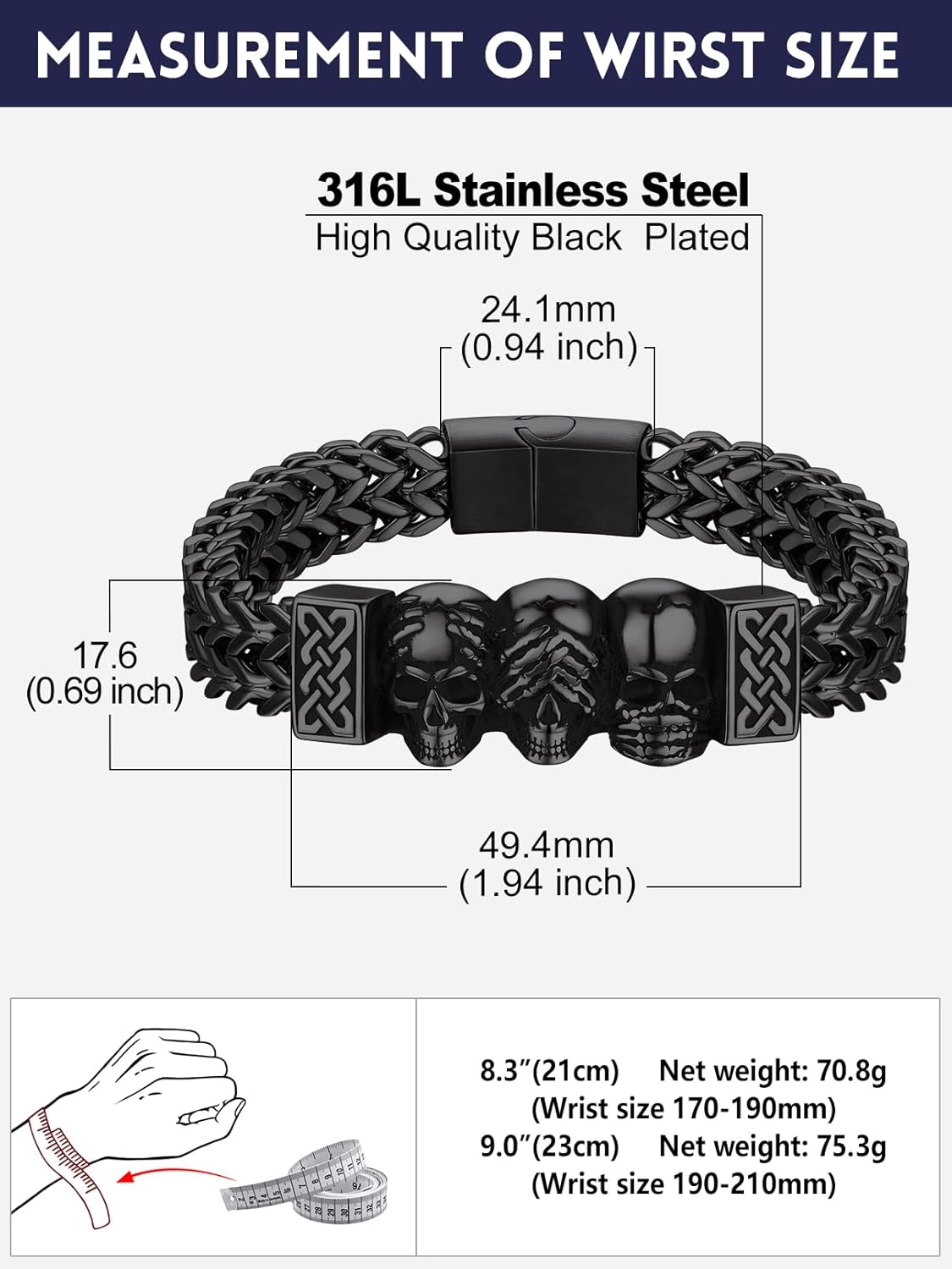 Bandmax Stainless Steel Chunky Heavy Duty Chain Bracelets for Men Handcuffs/Skulls/Celtic Knot Pendant Bracelets Biker Rapper Hip Hop Jewelry - Image 7