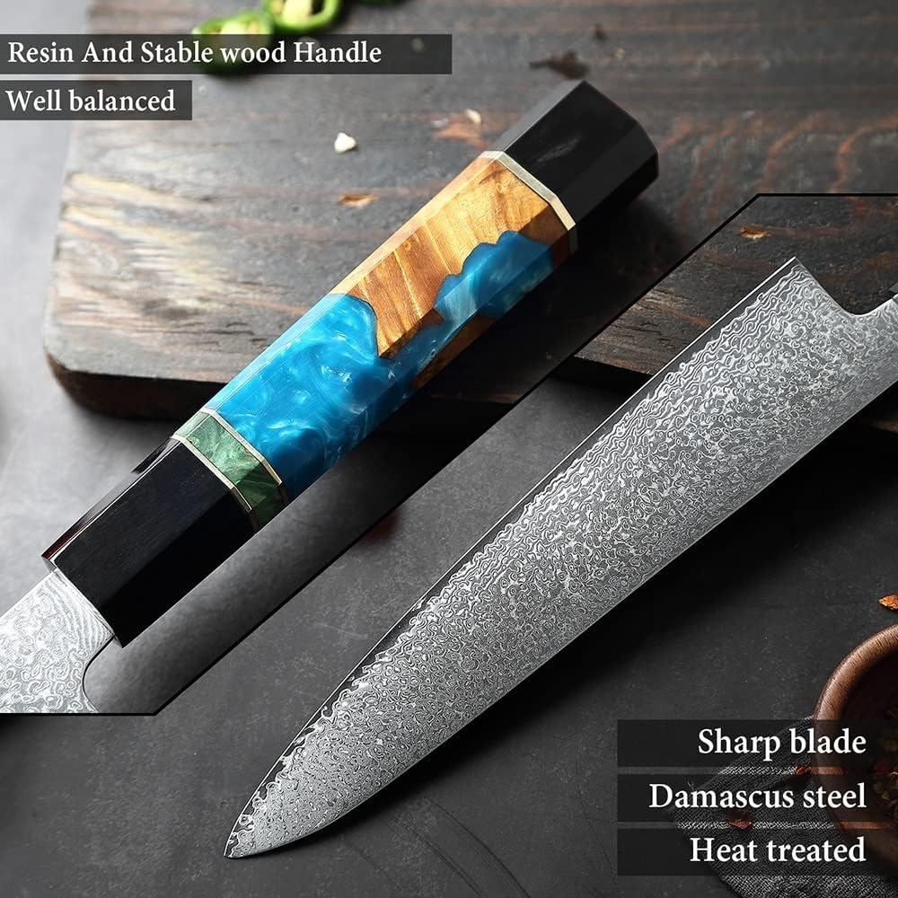 Knife Set, 2-6PCS Kitchen Knives Set Damascus Steel Cooking Chef Knife Cleaver Paring Kiritsuke Knife Resin&horn Handle Kitchen Knife Set BY ZZYY (Color : B8800-2pcB)