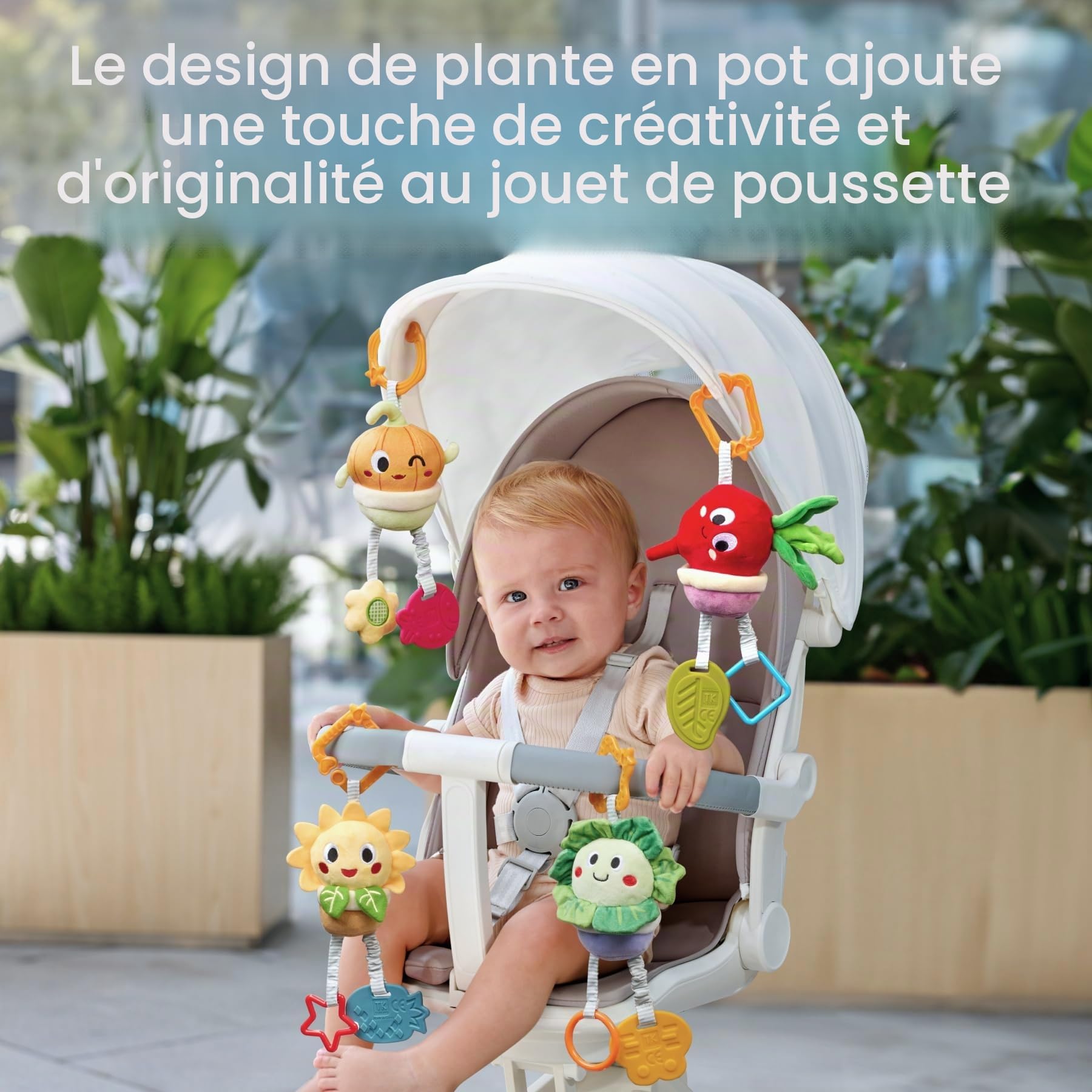 TUMAMA Jouet Poussette Bebe 0 3 6 9 12 Mois, Jouet Eveil Bébé, Suspendu Legumes Jouets en Peluche, Sensoriel Légumes Jouets pour Bébés Siège Voiture, Cadeau pour Nouveau-né pour 6 9 12+ Mois