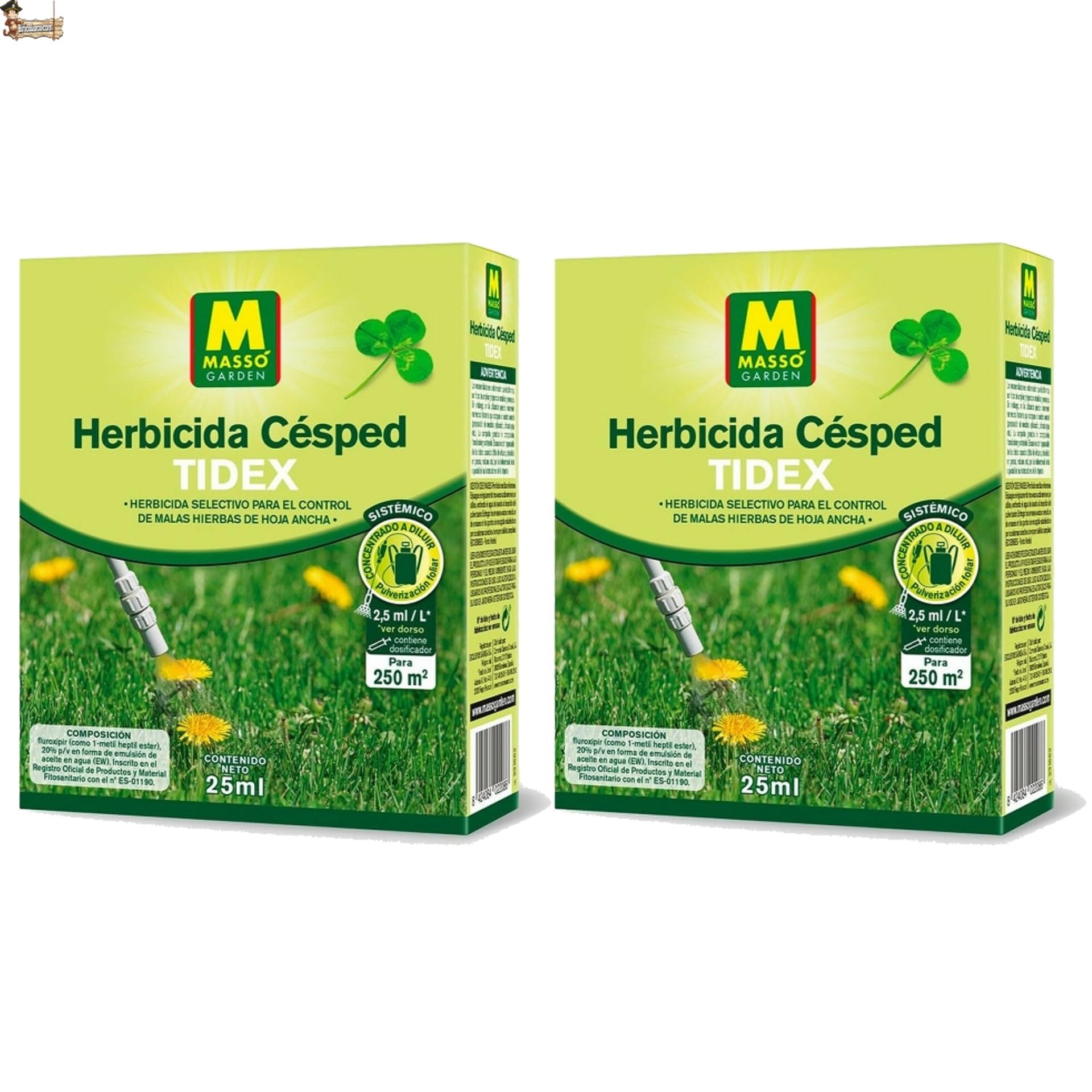 BricoLoco.com Herbicida selectivo césped Tidex hoja ancha. Pack 2x25ml. Hasta 500 m2. Fluroxipir. Control malas hierbas anuales y perennes (trébol, diente de león, correhuela, etc.). Sistémico (2)