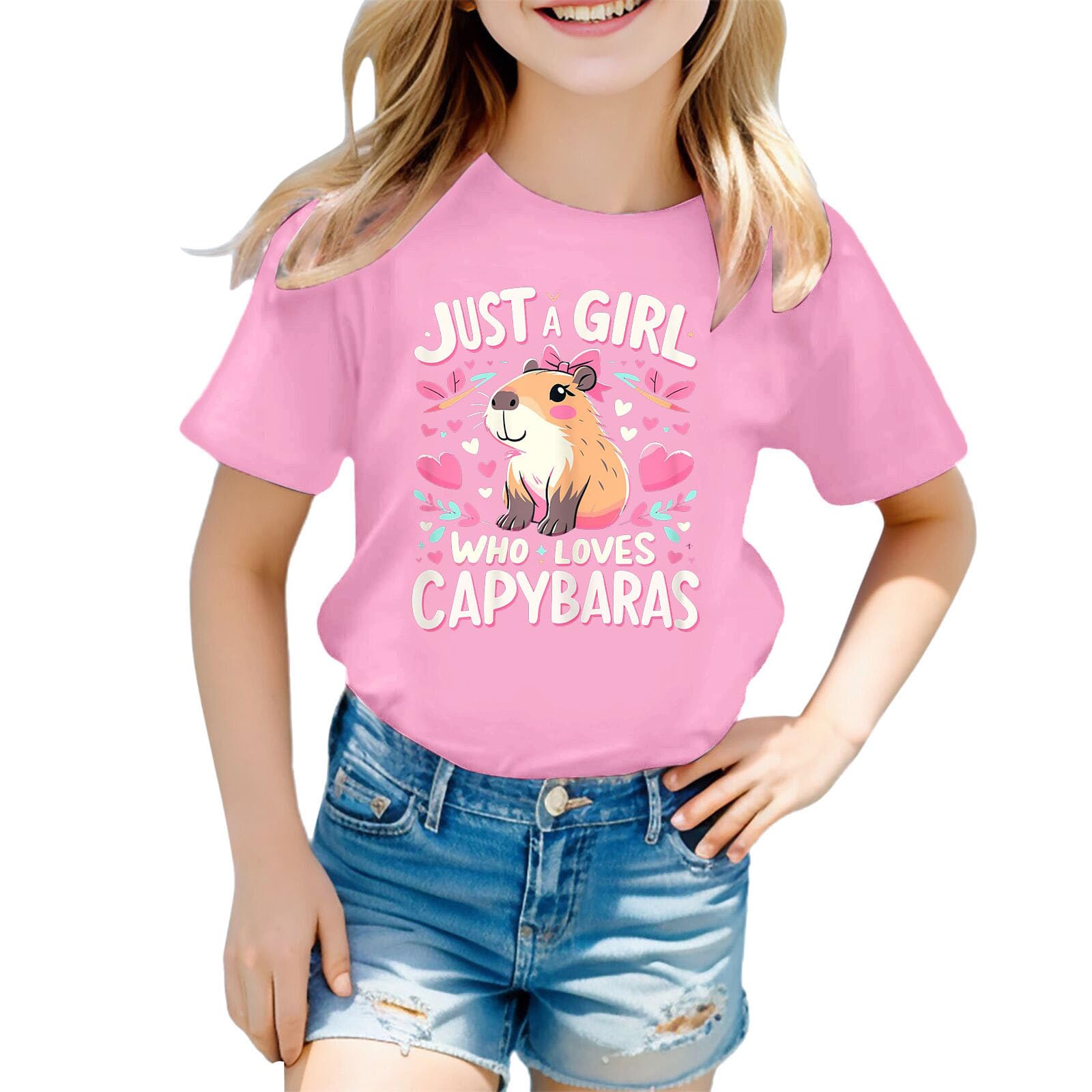 Generico Maglietta Casual a Maniche Corte con Grafica di Capibara per Ragazze, Morbida e Comoda, vestibilità Ampia per Il Gioco Quotidiano e Abbigliamento Elegante Bambini con Scollo Rotondo.