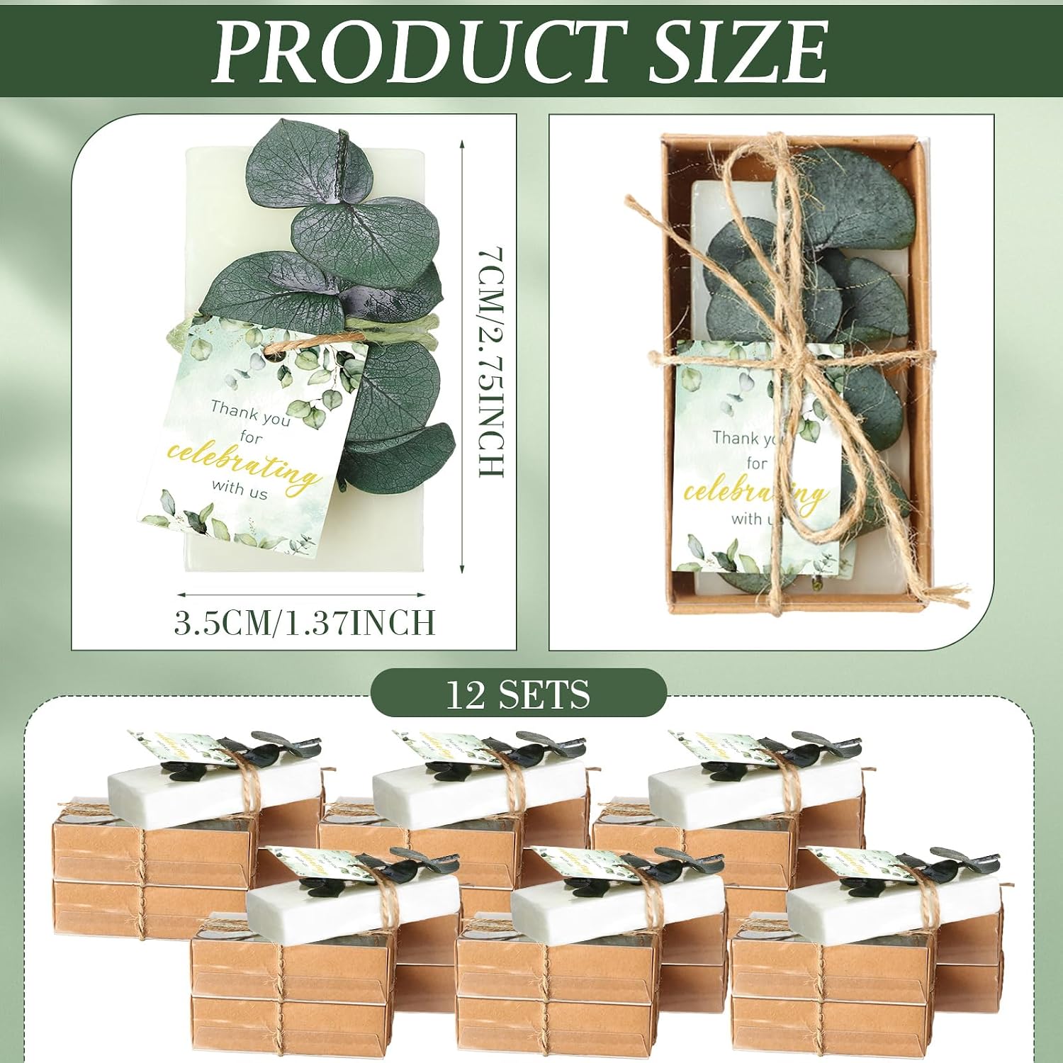 12 Sets Mini Eucalyptus Handmade Soaps Wedding Soap Bulk Party Gifts Baby Shower Gifts for Guest with Thank You Cards Box for Bridal Shower Wedding