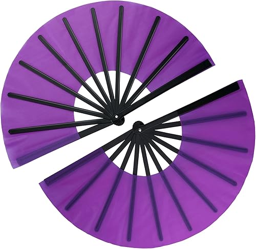 Miniatura 12 de Maitys 2 piezas de abanico de mano plegable grande para baile en línea, abanico de nailon plegable para festival chino de Kung Fu, manualidades,