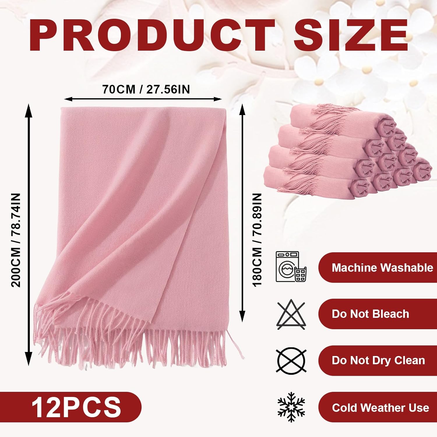 12pcs Wedding Shawls with Fringes Bulk Wedding Scarf Shawl for Guests Wedding Favor Bridal Shawls Gift Outdoor - Image 2