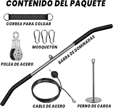 Poleas Gimnasio para Casa con Barra Dorsal, DIY Polea Gimnasio de 100cm Desmontable Barra Jalon al Pecho para Tríceps Biceps Brazo Espalda Hombro, Multifuncion Fitness Maquina Gym Musculacion6