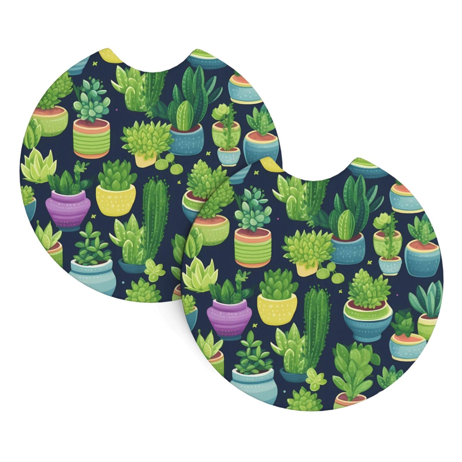 Succulent Plants Printed Two Sets of Anti Slip and Waterproof Beverage mats for General Purpose car Coasters