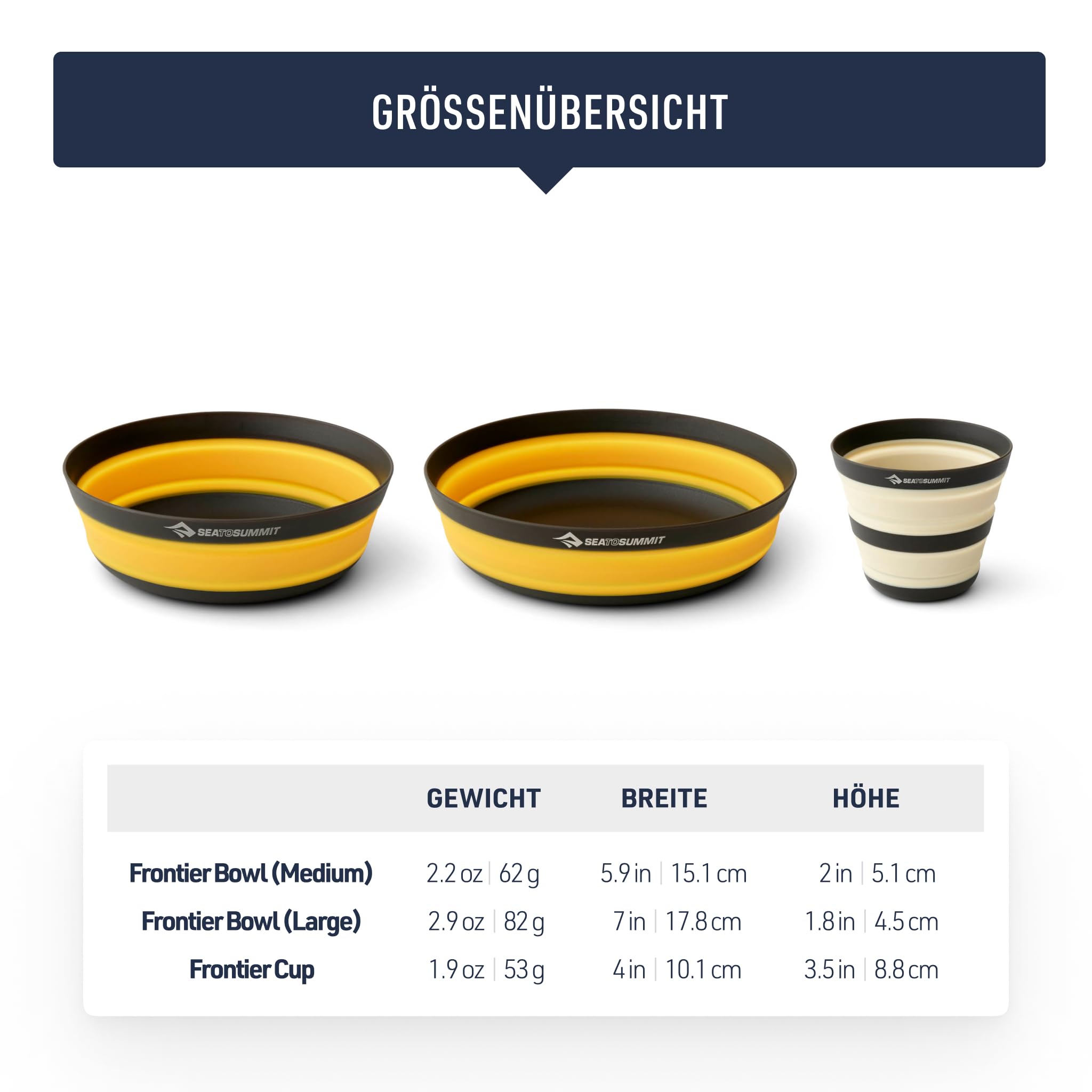 SEA TO SUMMIT - Frontier Dinnerware Set - Ultraleichtes, zusammenfaltbares Geschirrset - 1 Person, 3-teilig - 1 Camping-Becher, 1 mittelgroße & 1 große Schüssel - BPA-frei - aus Silikon - 197 g