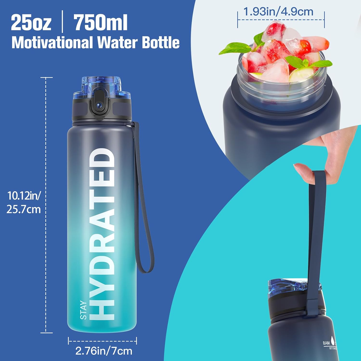 Sahara Sailor Water Bottle 25oz, Tritan Sports Bottle with Time Marker