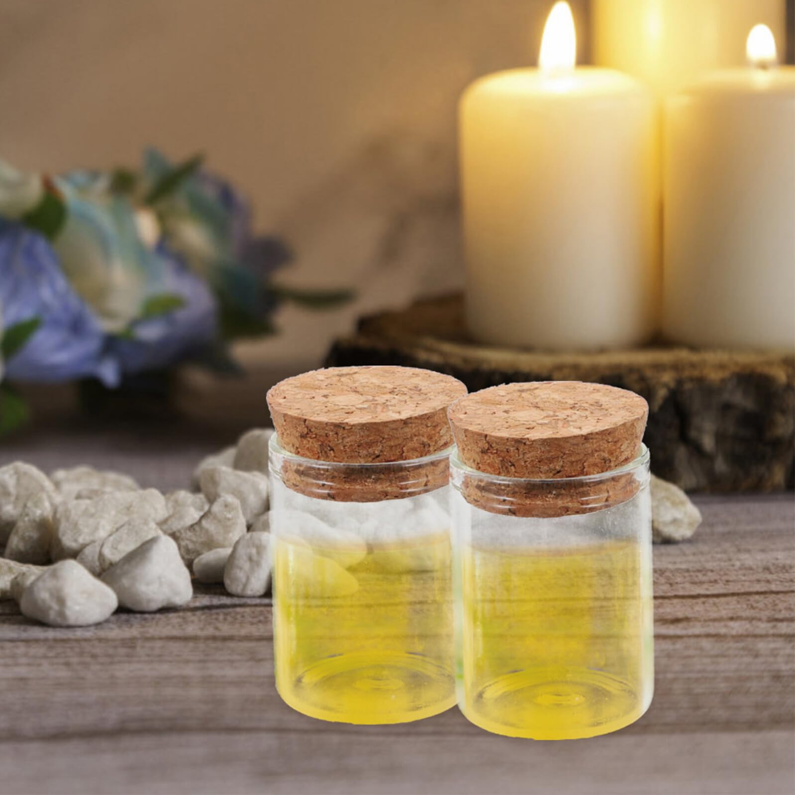 GALPADA 48 Mini Bottiglie di Vetro con Tappo di Sughero 15ml, Design a Bocca Dritta, Resistenti e Protettive, Perfette per Viaggi e Campioni di Laboratorio