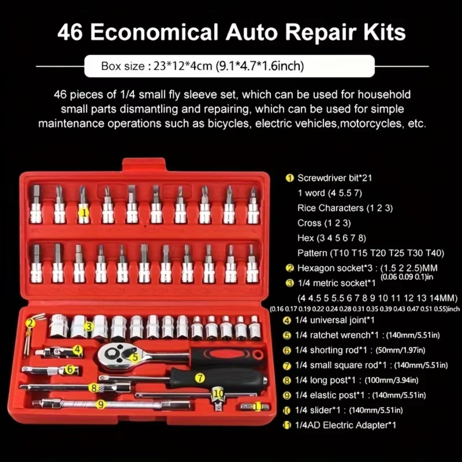 Kit d'outillage mécanique Kit D'outils De Réparation Automobile Clé Dynamométrique À Cliquet Jeu De Douilles De Pour Les Amateurs De Mécanique Automobile 46 Pièces