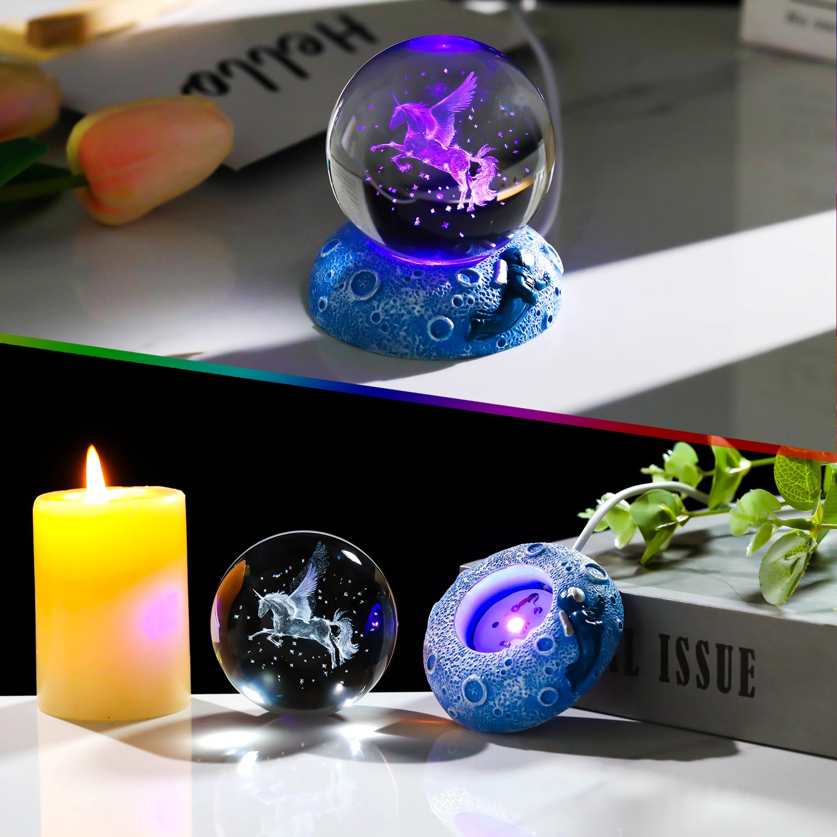 Amazon.com: 3D Pegasus Ball with Space LED Lighting Base, Glass