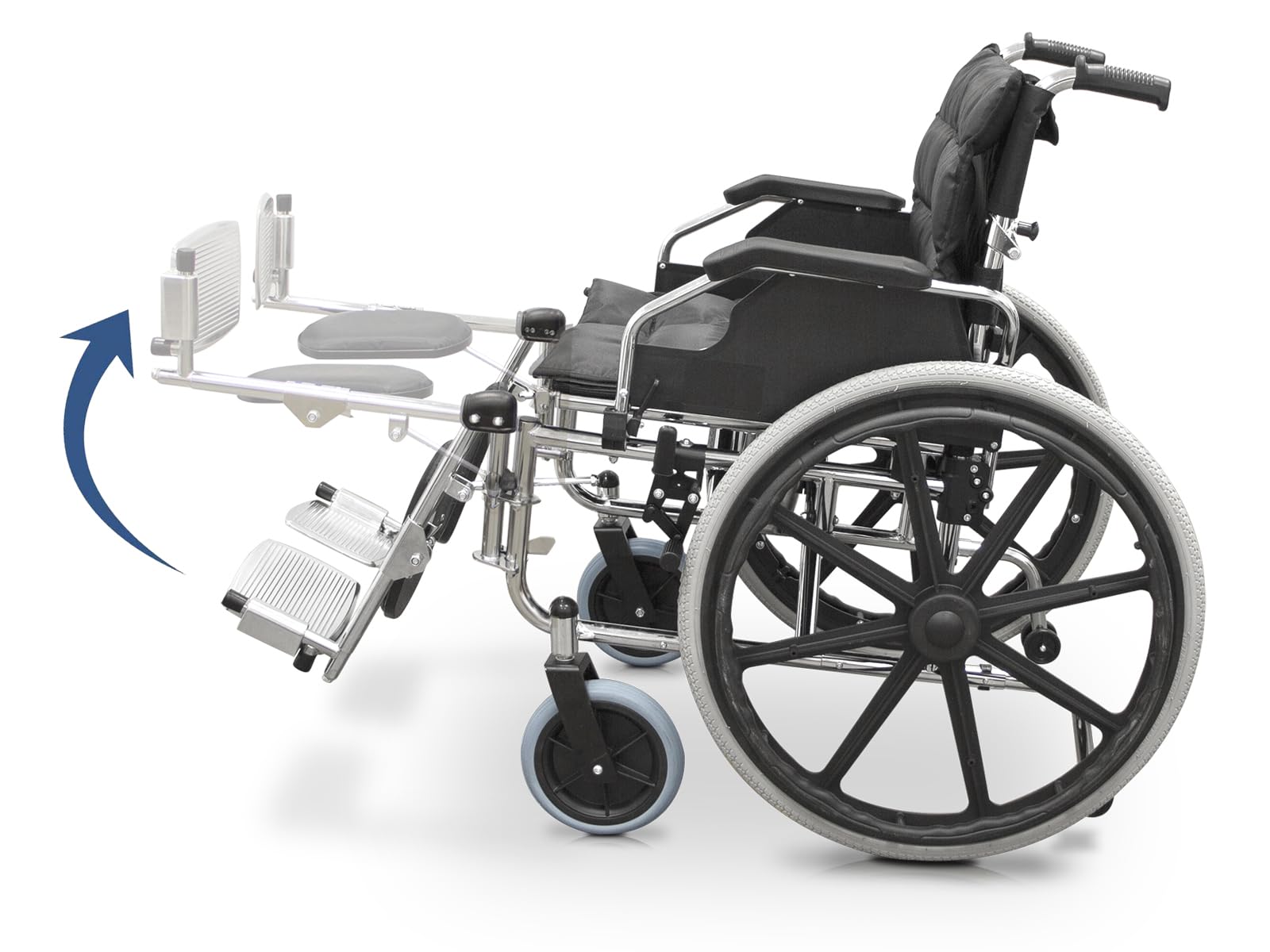 QUIRUMED Silla de ruedas ANCHO ESPECIAL 56 CM, Acero, Plegable, Acolchado extra, Reposabrazos extraíbles, Reposapies 90º, Para mayores, Para minusválidos, Hasta 125 kg