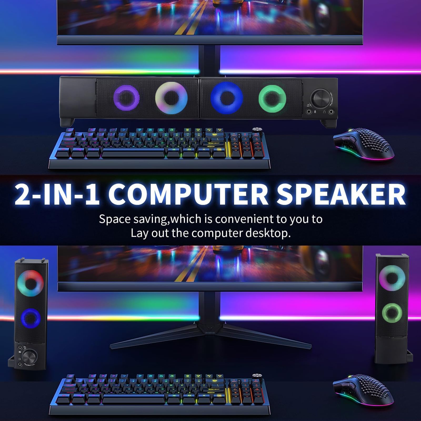 Altoparlanti per computer cablati progettati per dispositivi desktop USB Plug-and-Play suono chiaro con illuminazione RGB Caratteristiche manopola del volume Altoparlanti da gioco ideali per