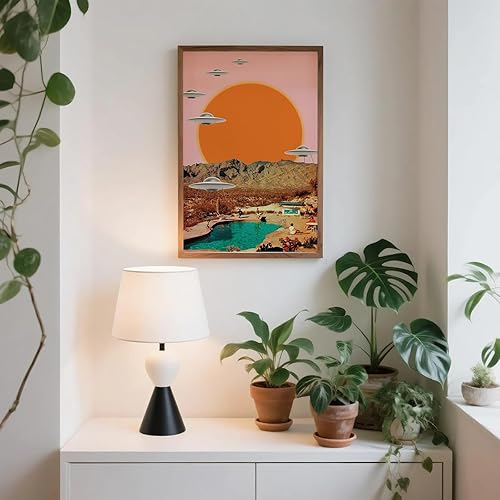 Miniatura 5 de Arte de pared vintage con diseño de puesta de sol, impresiones de desierto de OVNI, póster de alienígena de 16 x 24 pulgadas, sin marco, para sala