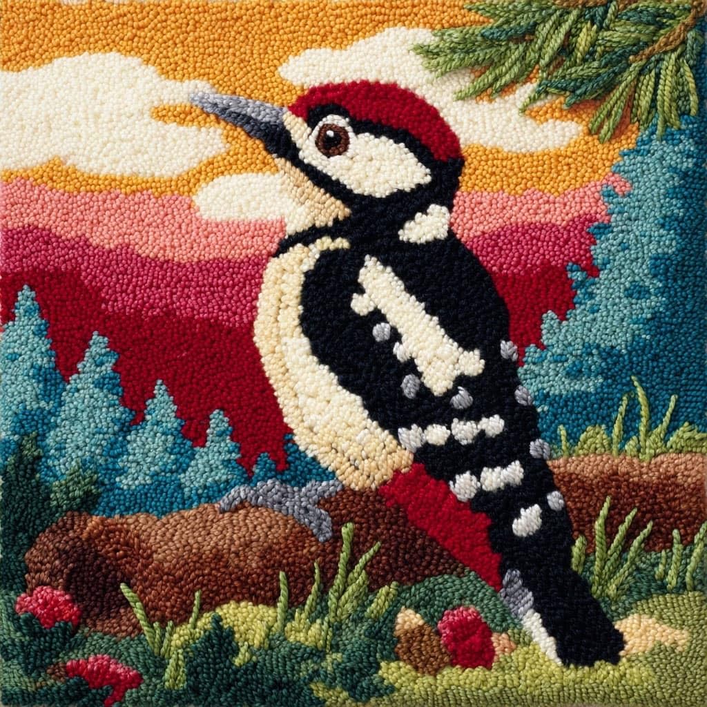 Henypt Latch Hook Cushion Kits,Latch Hook Kit, Scenery and Birds