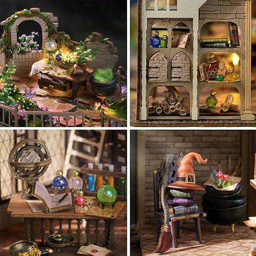 Miniatura 4 de Kit de casa de muñecas en miniatura con cubierta antipolvo, kits de casa de muñecas de madera mágicas retro, manualidades para adultos, kit de
