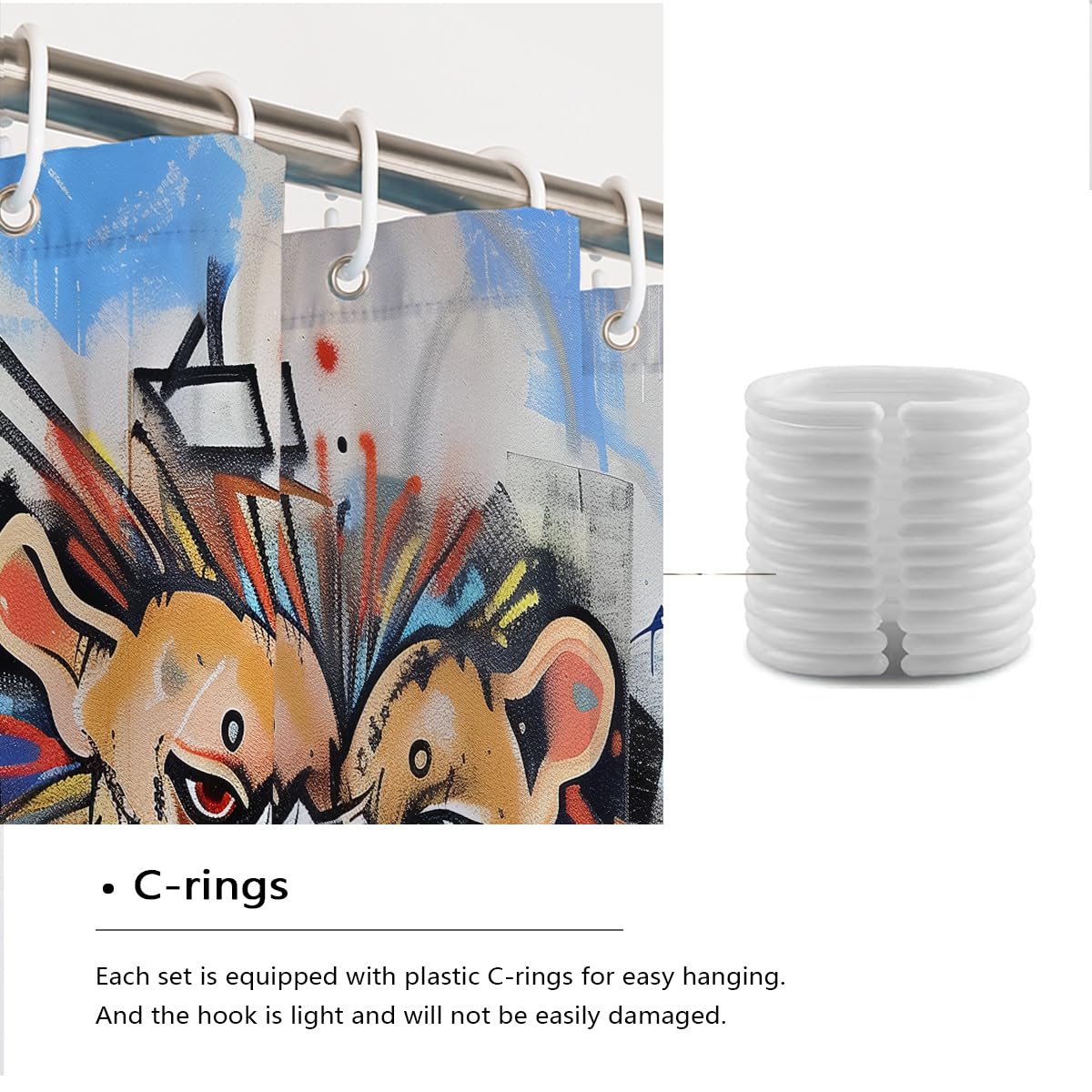 Tende doccia in stile graffiti astratto, Lion Head Street Art in stampa per il bagno, tende da bagno vivaci e uniche per nursery impermeabili 180 x 220 cm