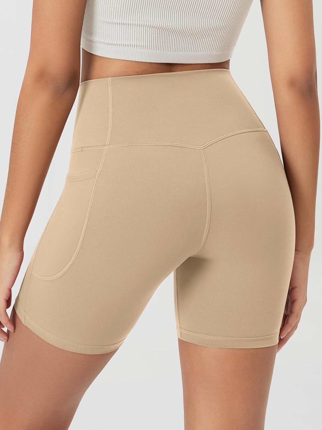 ODODOS Cloud Feeling Cross Waist Yoga Shorts with Pockets for Women, 6" Crossover High Waist Lounge Biker Shorts - Image 2