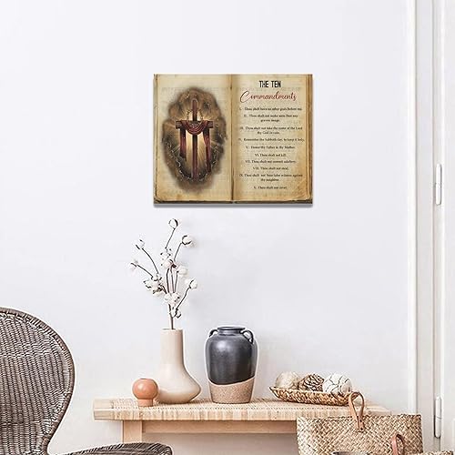Miniatura 121 de Arte de Pared Cruz de los Diez Mandamientos Arte de Pared de los 10 Mandamientos Versículo Bíblico Religión Cristiana Escritura Imágenes Decoración