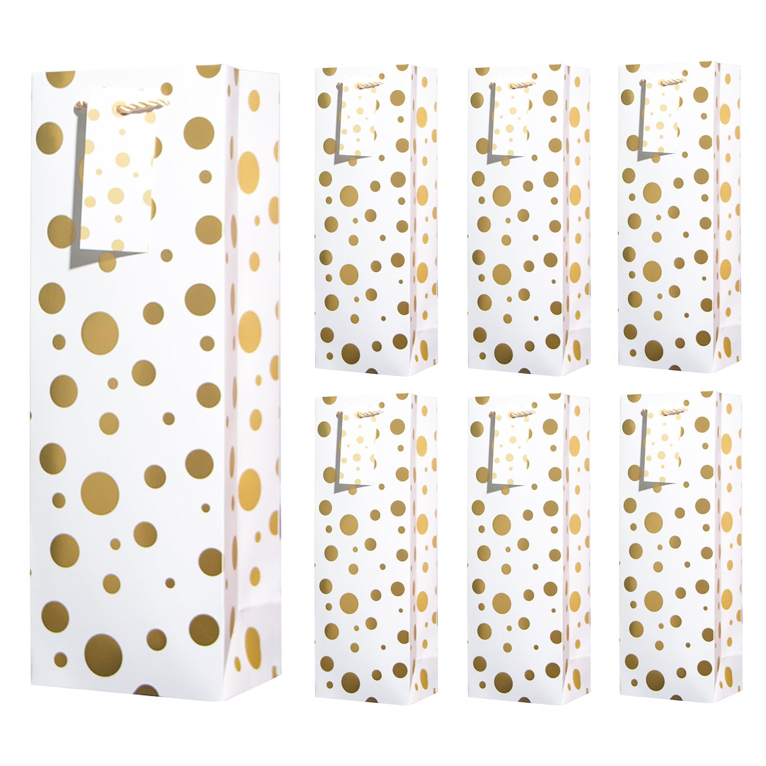 6PCS Wine Gift Bags with Gift Tags,13.7" White Dots Bottle Bags for Men Women's Birthday,Valentine's Day,Mother's Day,Father's Day,Weddings,Christmas,Thanksgiving,Halloween, Easter ALL OCCATION