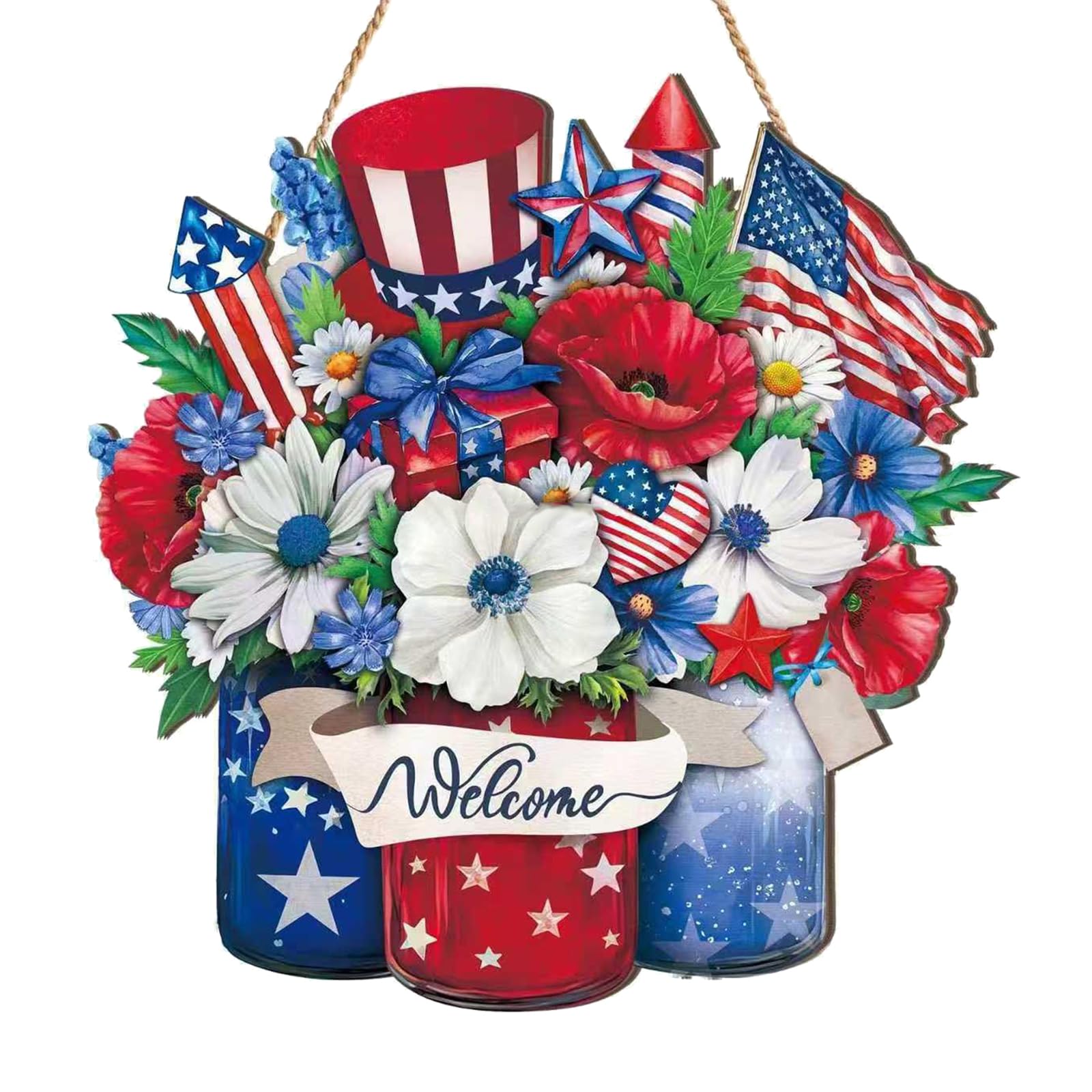 Festives Wooden Hanging Sign for 4th of July Celebration Independence Day Front Door Wreath 250th Anniversary Decors Patriotics Wooden Wreat