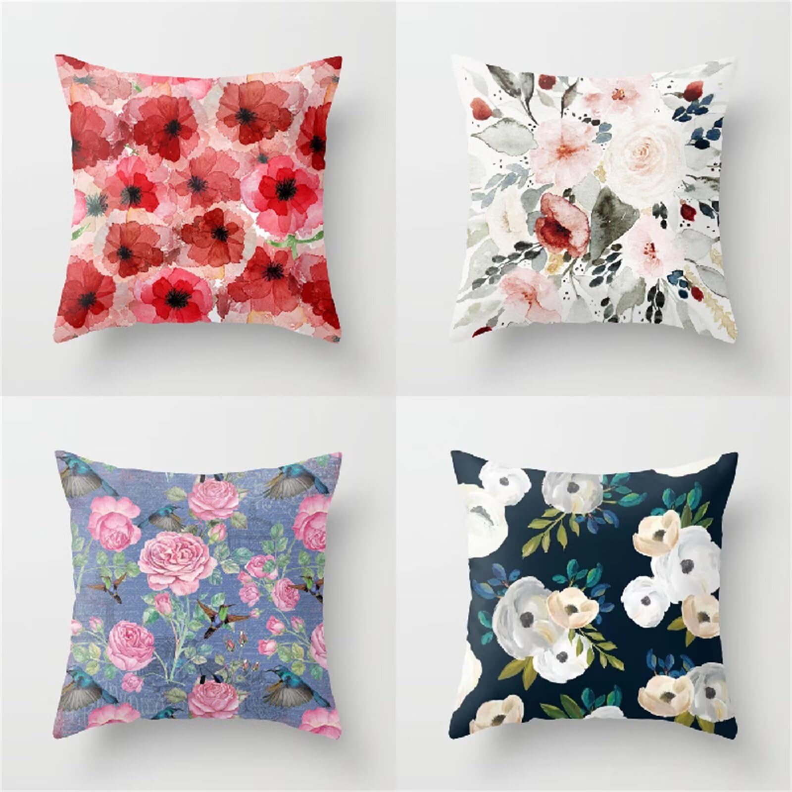 Juego de 4 Funda Cojin 80x80cm Fundas Cojines Sofa Idílico Doble Cara Suave Cojines Exterior Impermeable Flores Cuadrado Funda de Almohada para Sofá Coche Cama Sillas Cojines Decorativos S-4945