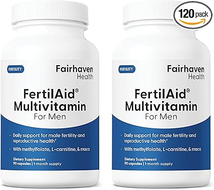 Fairhaven Health FertilAid for Men Fertility Supplements for Men Two Month Supply | Count, Motility Support Pre-Conception for Him | Male Fertility Support Includes L-carnitine, Zinc | 2 Bottles