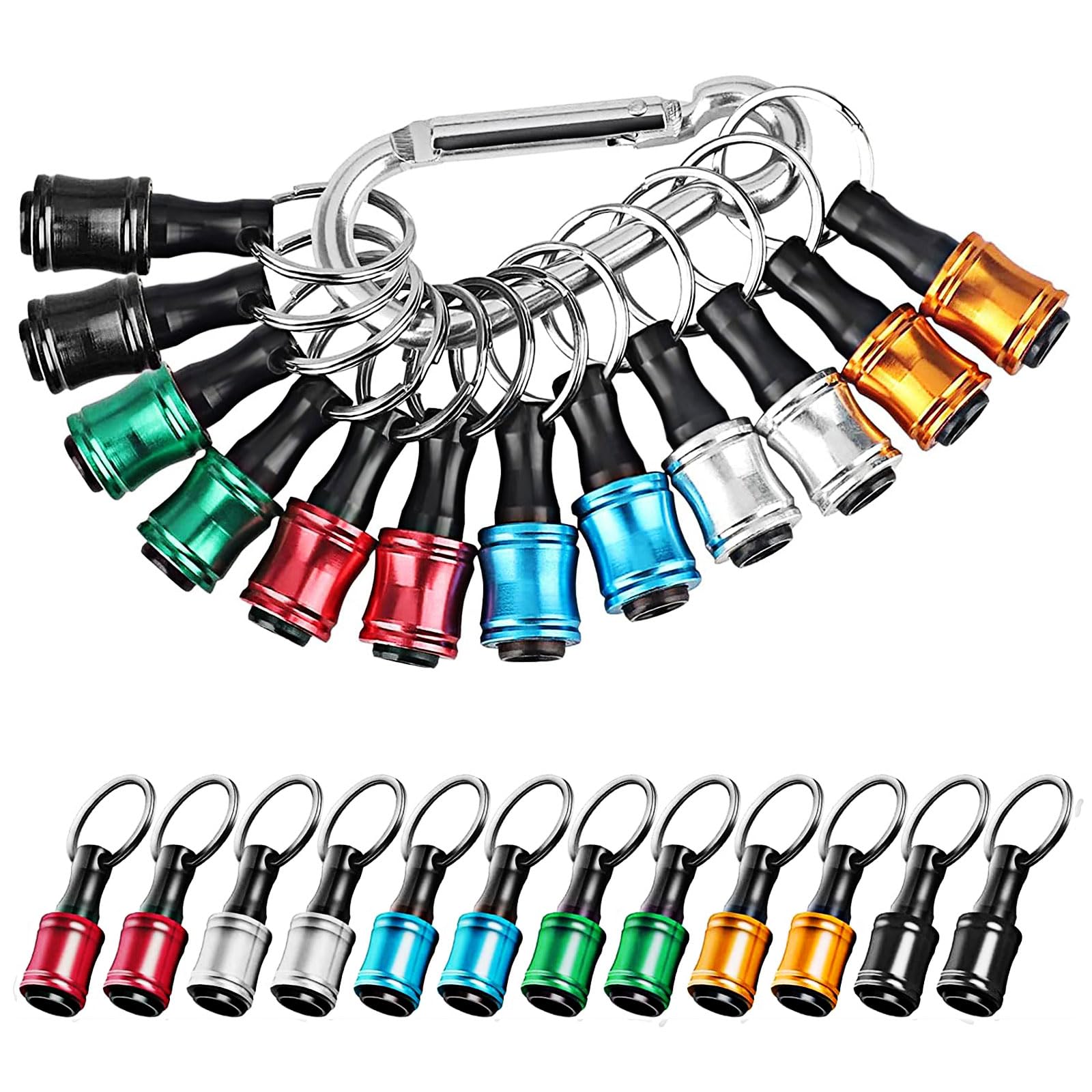 Linkstyle 12PCS 1/4 Inch Hex Shank Screwdriver Bits Holder Extension Bar Keychain Screw Adapter Drill Fast Change Portable Hand-held Bit Holder for Electric Screwdrivers and Drill Bit (6 Colors)