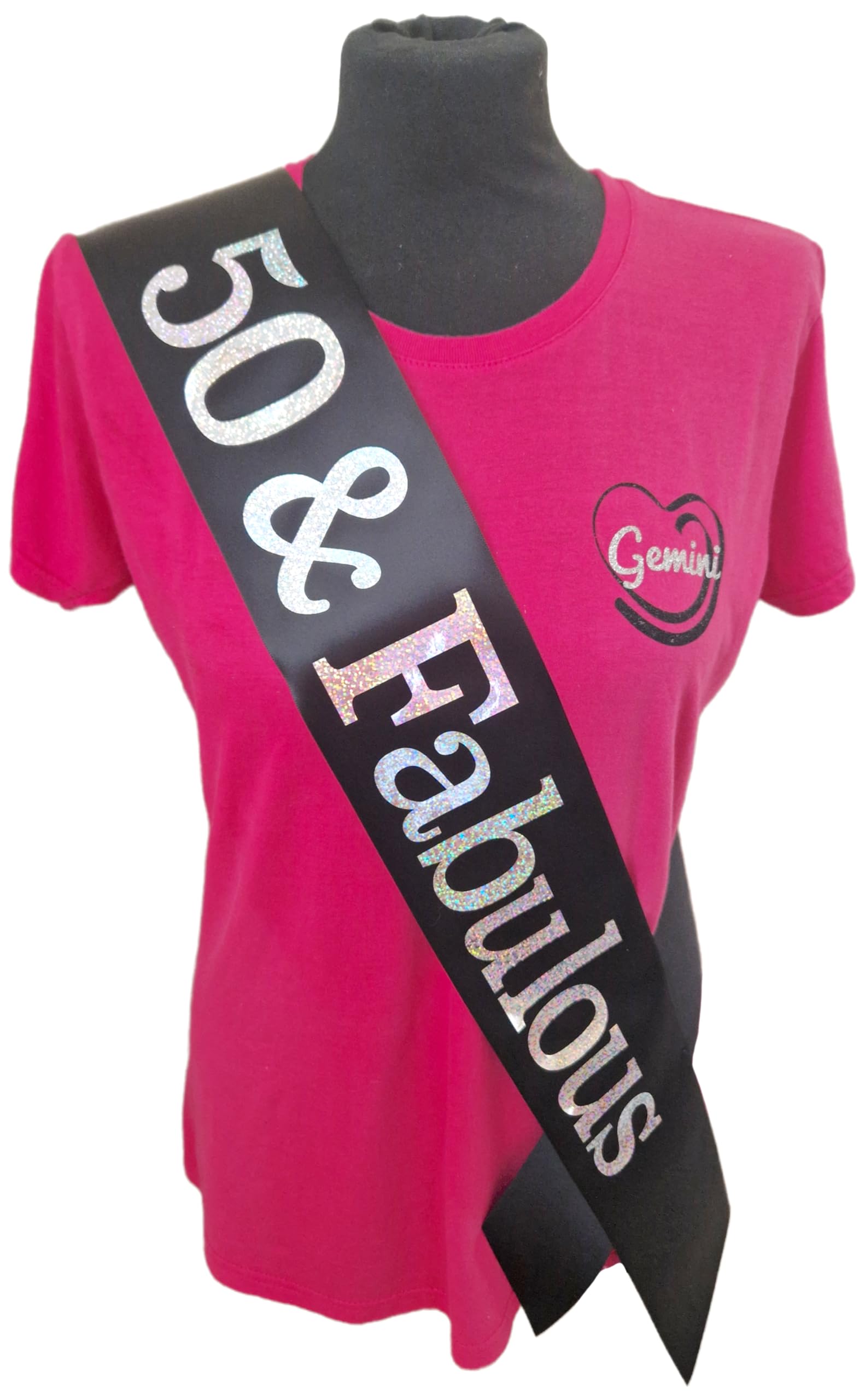 50th Birthday Sash - 50 & Fabulous Birthday Sash - Beautiful Quality Black Ribbon and Holographic Silver Font
