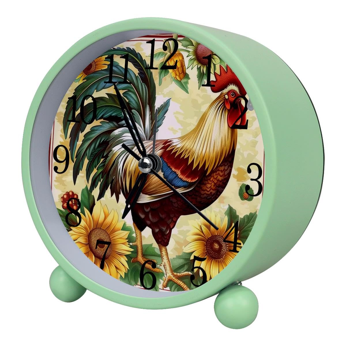 Luoweisi Alarm Clock Rooster Sunflower, Silent Non-Ticking with Night Light
