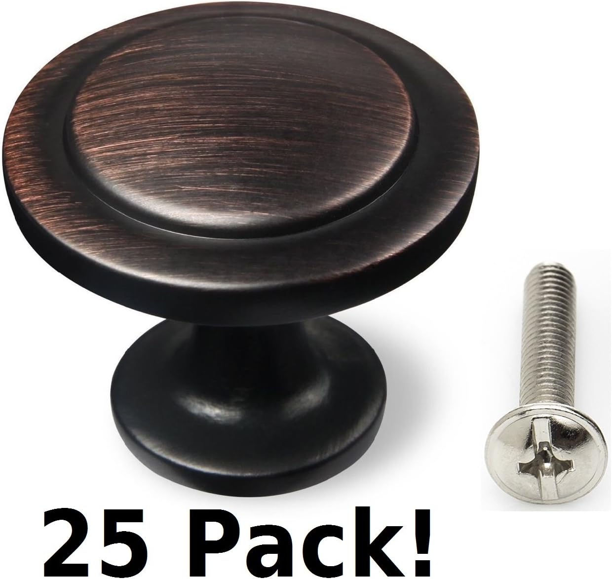 Dark Brushed Copper Cabinet & Drawer Knobs—Tiered Bevel Round Knobs for Kitchen Cabinet, Bathroom, 1-3/16 inch. (25 Pack) by Frontier Hardware