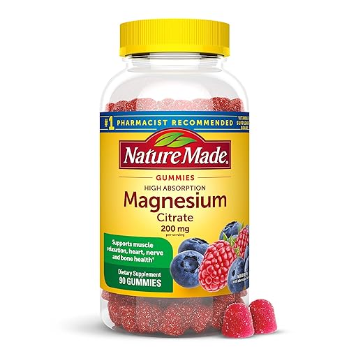 Nature Made High Absorption Magnesium Citrate 200 mg per serving, Magnesium Supplement for Muscle, Nerve, Bone and Heart Support, 90 Magnesium Gummies, 45 Day Supply - Mixed Berry - 90 Count (Pack of 1)