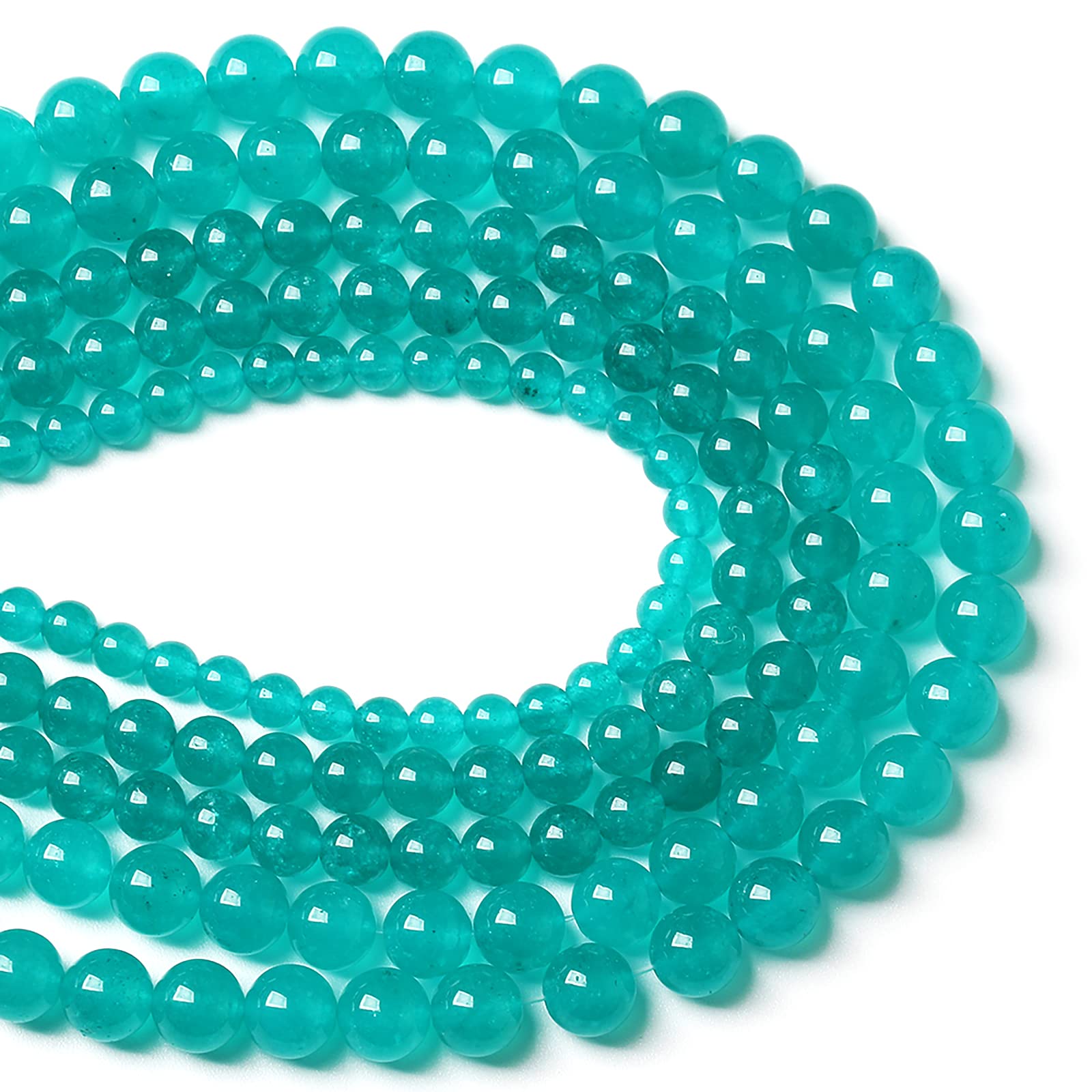 76 cuentas de piedra natural de 10 mm, cuentas redondas sueltas de piedra de jade amazonita azul para hacer joyas, pulseras, collares, 32 pulgadas, 2 hebras