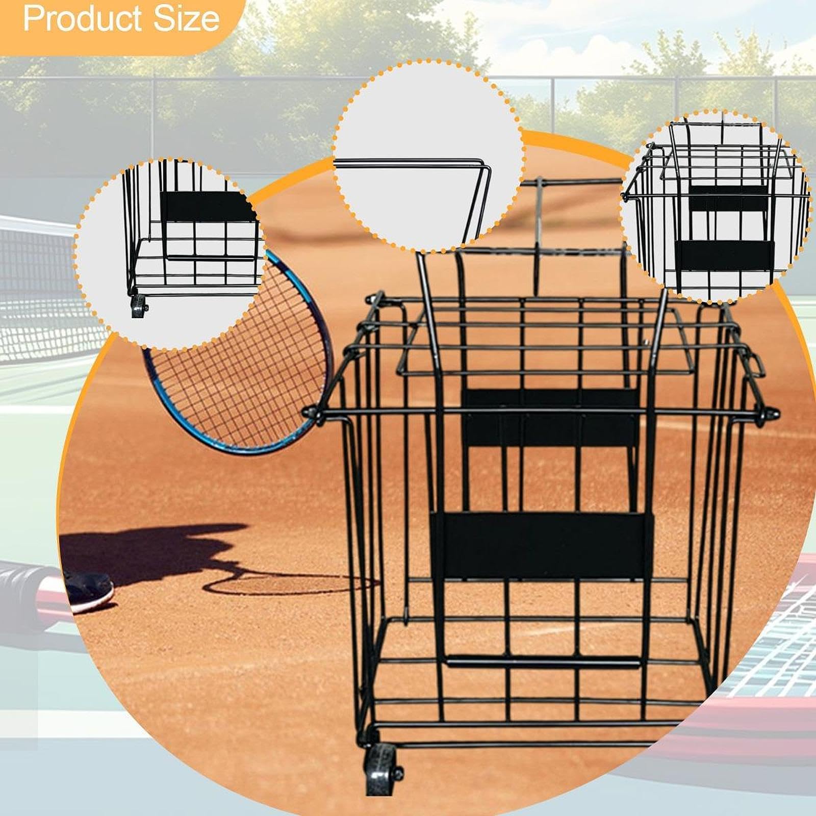 Canasta para Pelotas de Tenis con Ruedas Cesta Recogepelotas Organizador de Bolas Estante Sólido de Hierro Montaje Rápido Adecuado para Canchas de