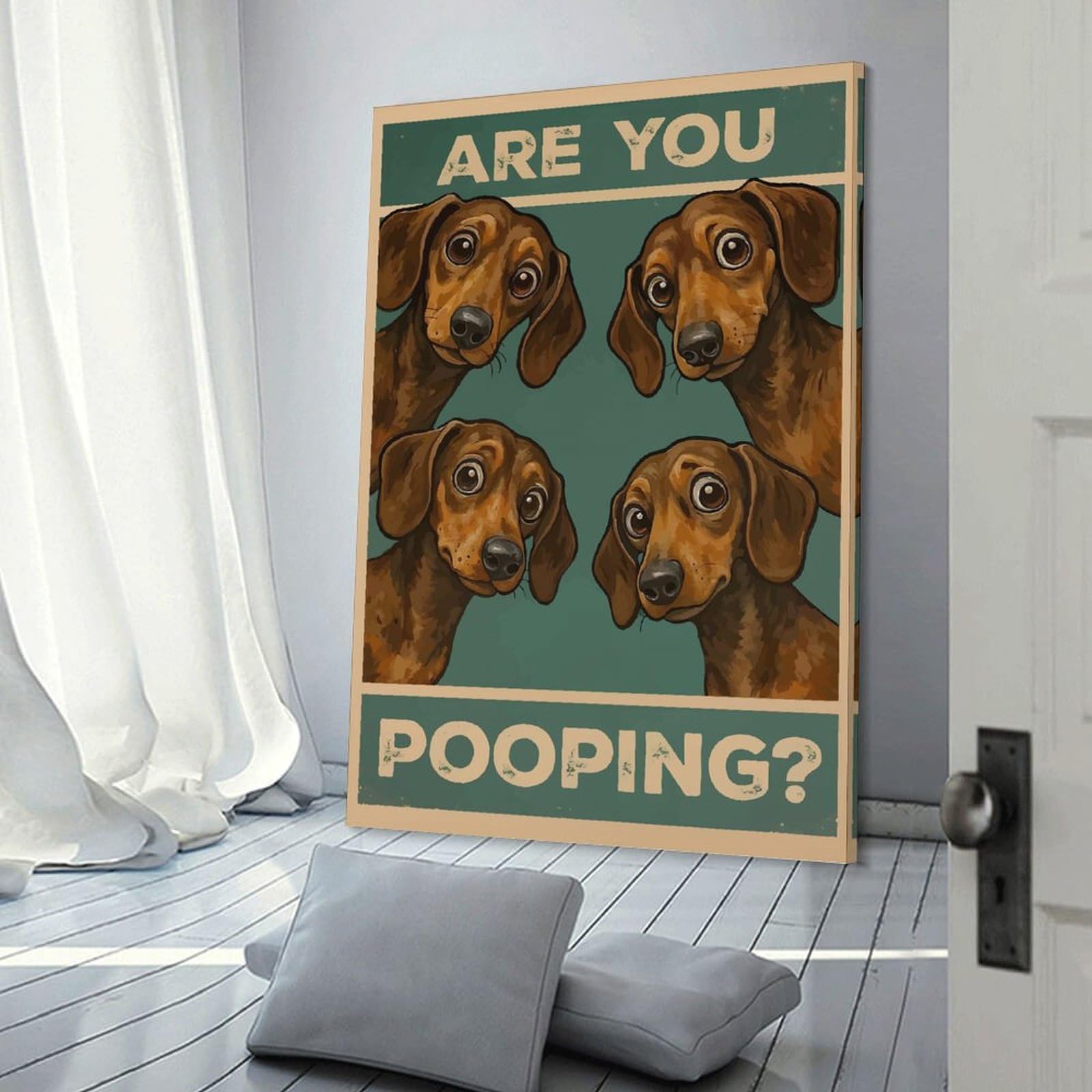 Junmoney Are You Pooping Dachshund Poster Canvas Wall Art, 20x30inch(50x75cm), for Living Room, Bedroom Or Home Office, A Wall Art Gift for Fresh Interiors