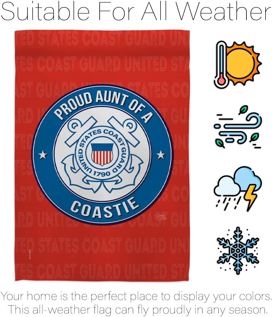Proud Aunt Coastie Garden Flag - Set Wall Holder Armed Forces Coast Guard USCG Semper Paratus United State American Military Veteran Retire Official - House Yard Gift Double-Sided 13 X 18.5