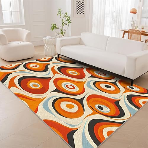 Miniatura 10 de Alfombra vintage con remolinos, alfombras florales para sala de estar, lavable, antideslizante, retro de los años 70, 8 x 10 pies, alfombra de suelo