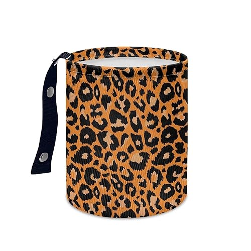 Bote de basura de coche con estampado de leopardo naranja, reutilizable, plegable, portátil, para colgar en el interior