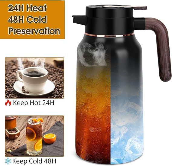 68oz Thermal Coffee Carafe, Stainless Steel Carafes for Hot Liquids, Black