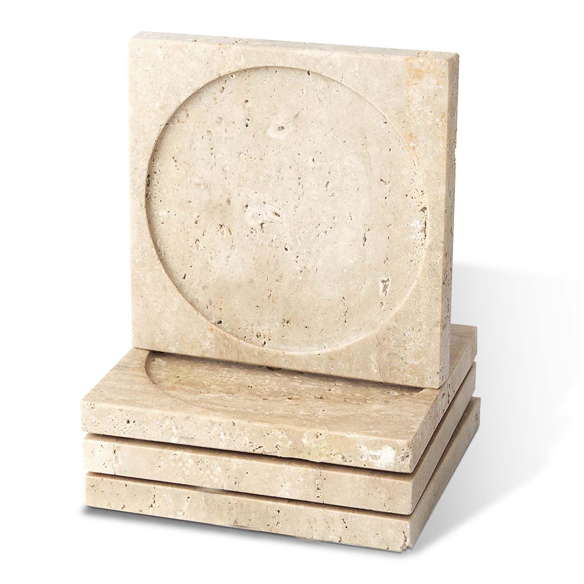 N NANSHOP Marble Coasters Set of 4, Square Stone Coasters for Drinks Absorbent with Cork Base for Coffee Table, Housewarming Gift for Women- Made from Real Solid Marble, Beige Travertine(NS012)