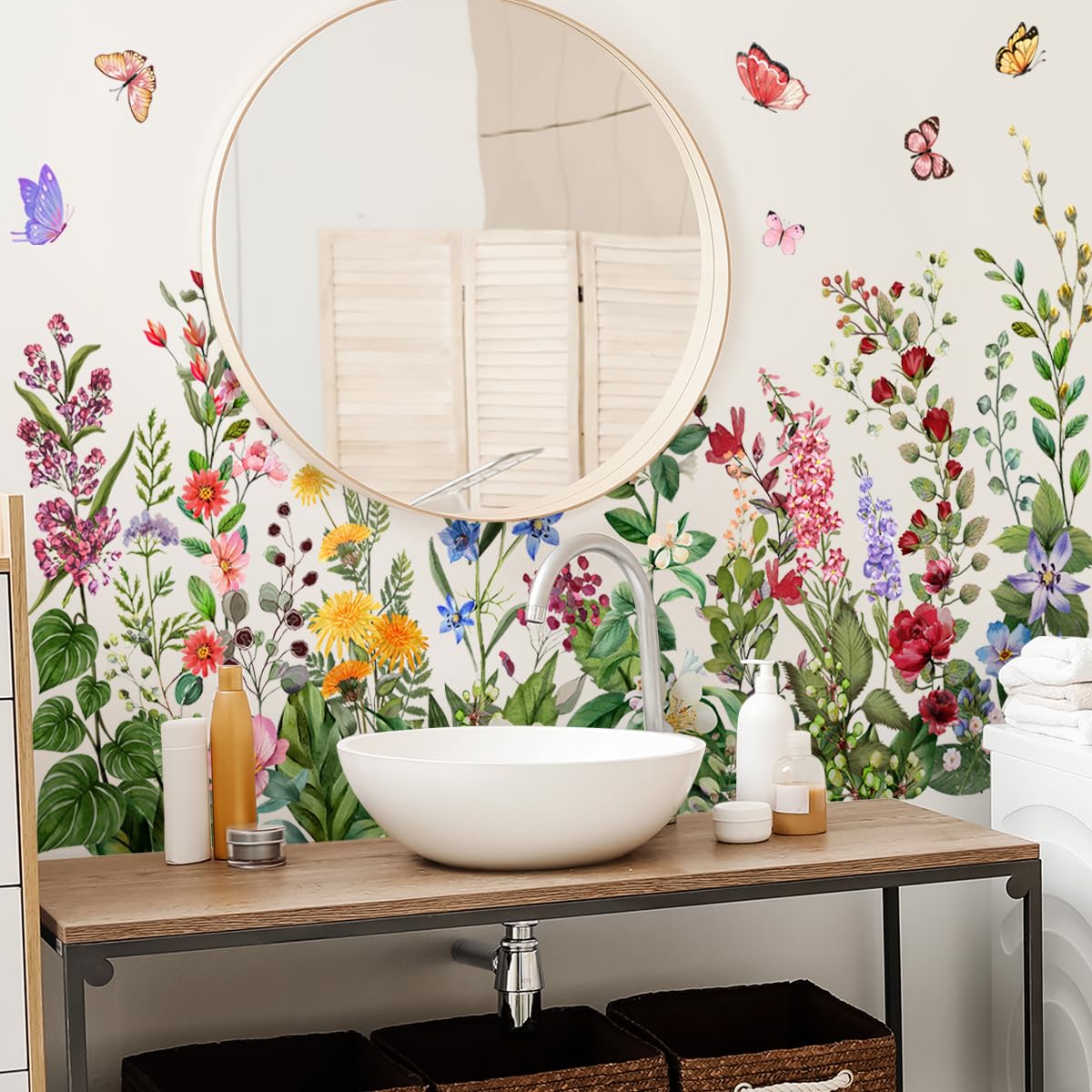 OUFEI Wall Stickers Art Floral Wallpaper Peel and Stick Hand-Painted Flowers and Plants Decals for Baby Kids Nursery Girls Bedroom Living Room Wall Decoration - Image 3