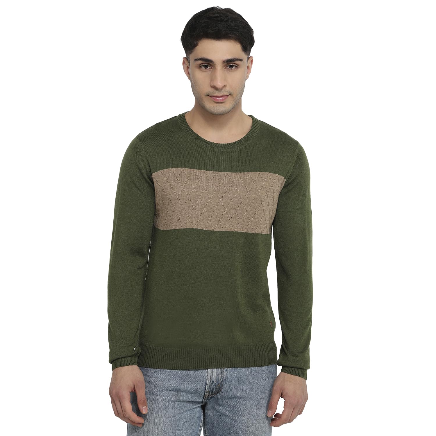 raymond Men Regular Fit Stripe Pattern Acrylic Wool Blend Round Neck Full Sleeve Casual Sweater-picture-30