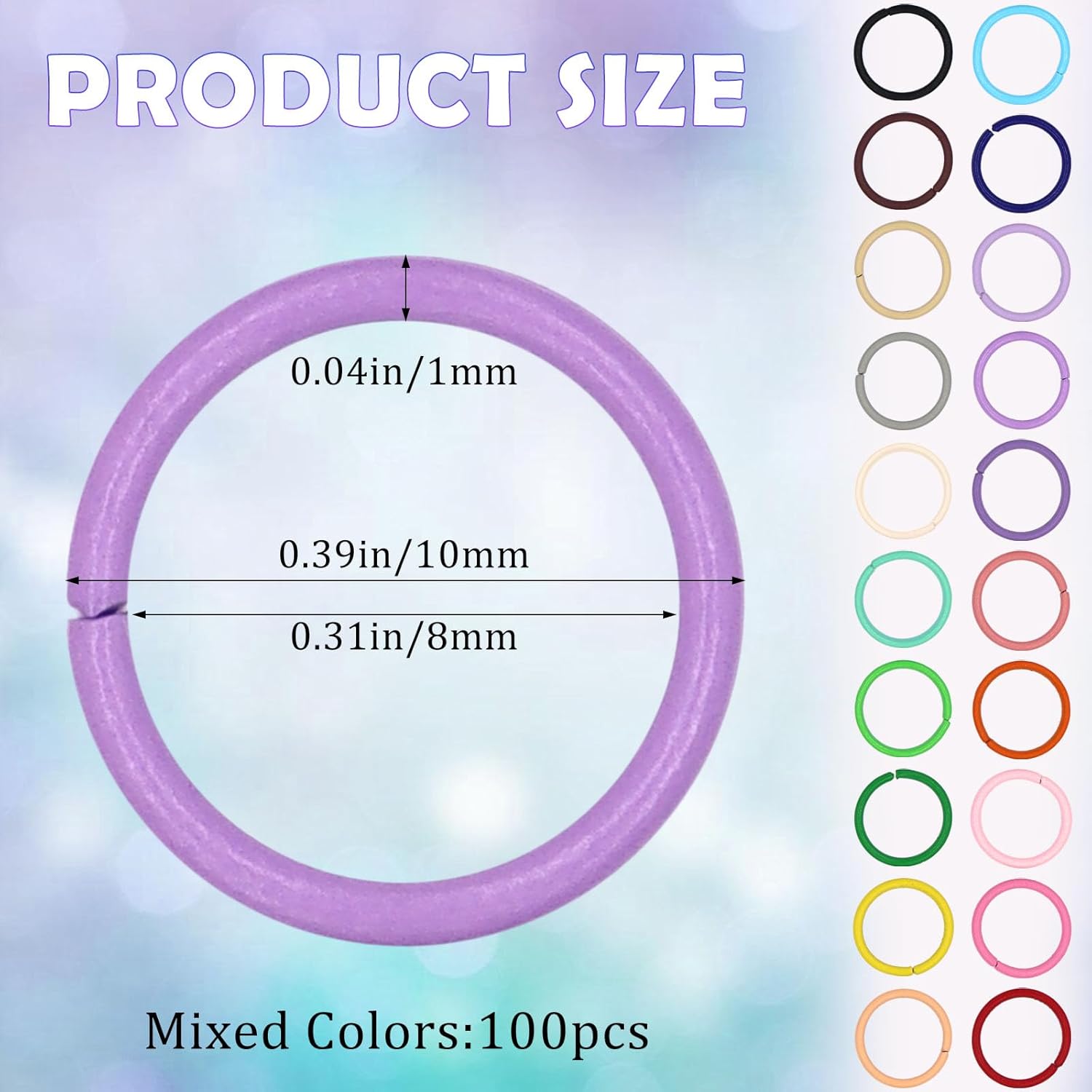 Colored Jump Rings,100 PCS Colorful Iron Open Large Jump Rings 10mm O Ring Connectors for Keychain Supplies Necklace Bracelet Earring Pendant Bead Jewelry DIY Making Charm Crafting,Key Rings Bulk - Image 2