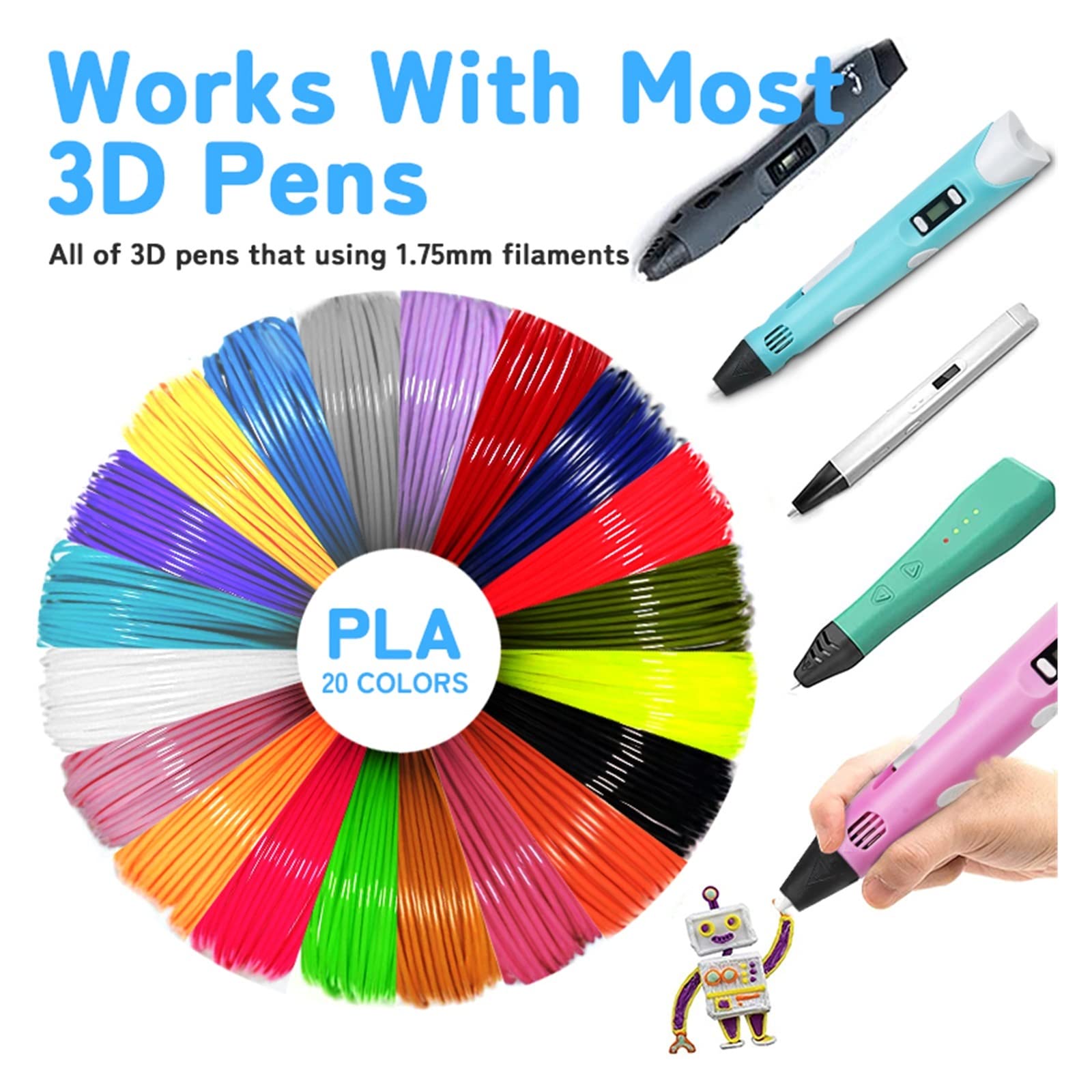Recambios de Varillas de filamento PLA ABS for bolígrafo 3D Material de bolígrafo de impresión 3D 9M/50M/100M/200M filamento de 1,75mm sin Olor for lápiz 3D Lucky (Color : PLA 200M)