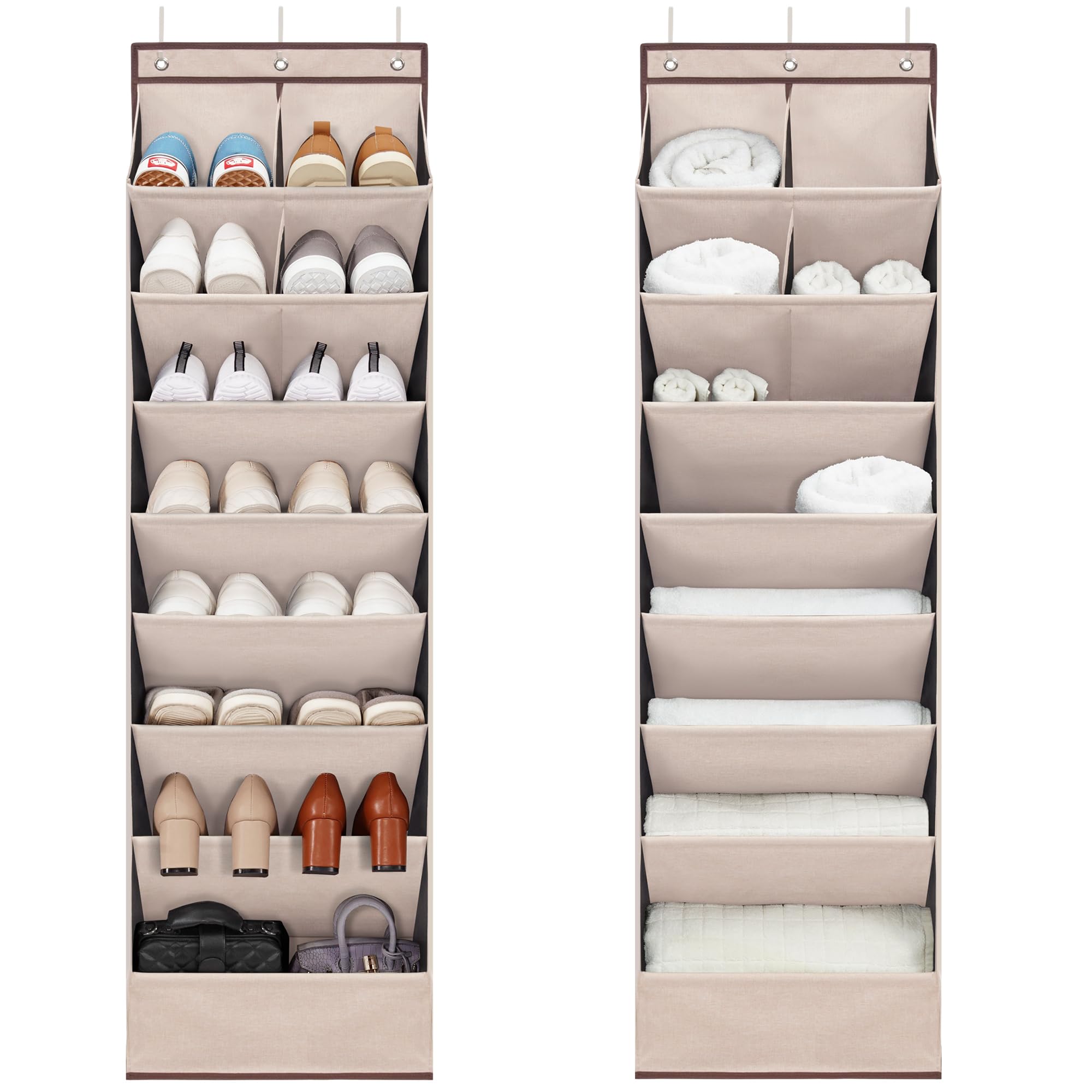 2 Pack Shoe Organizer with 6 Extra Large Pockets and 4 Large Pocket, Over the Door Sturdy Closet Storage Rack, Hanging Shoe Organizer for Shoes, Sneakers, Beige