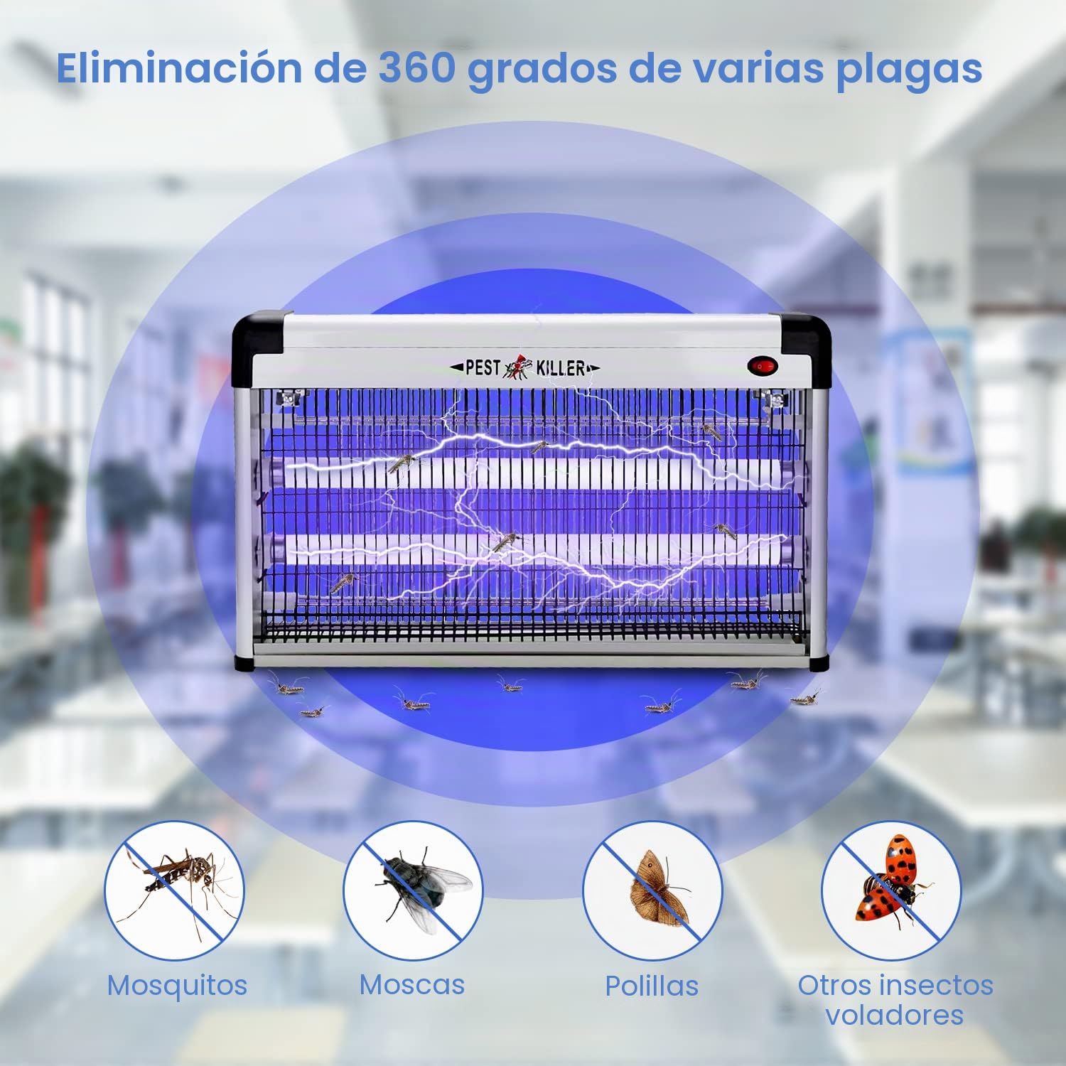 Matamoscas eléctrico de 40 W, lámpara UV, eficaz para reducir insectos voladores en interiores para dormitorios y jardines, sin productos químicos tóxicos