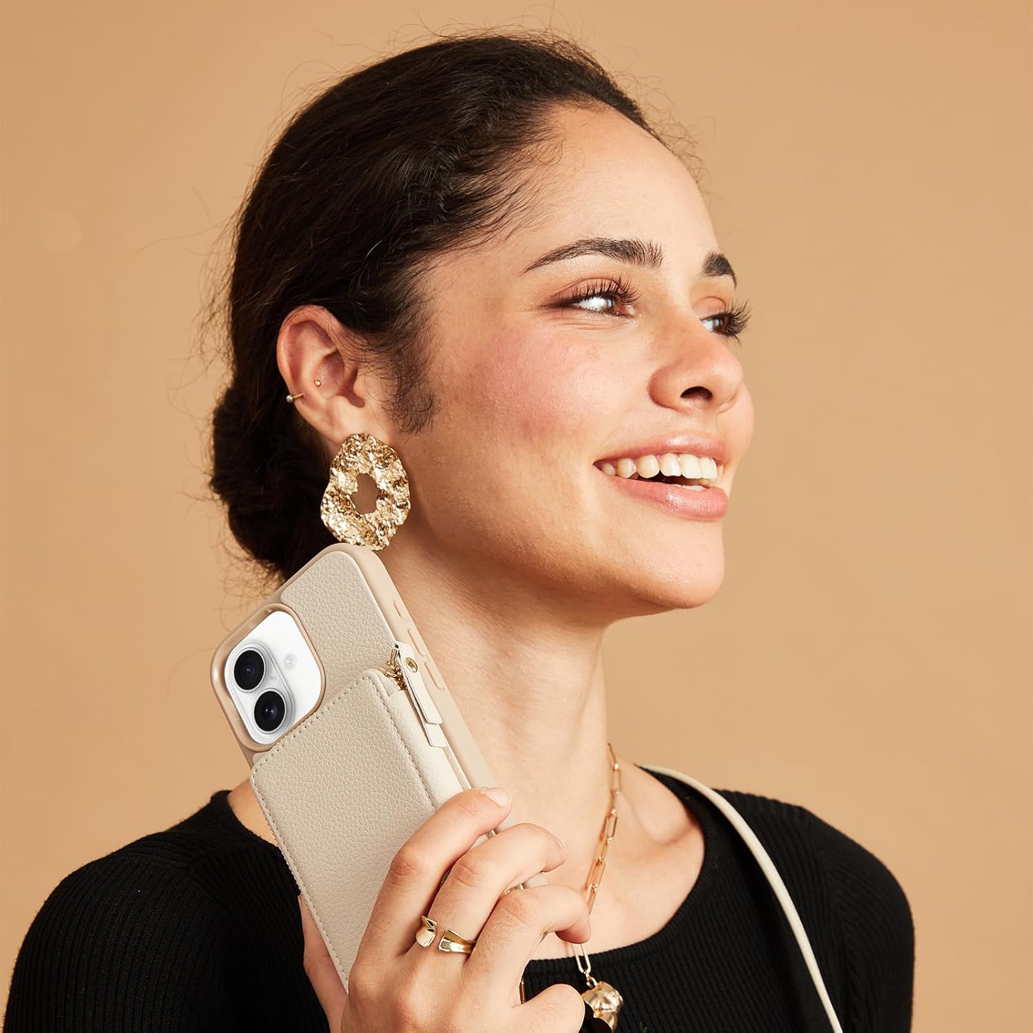 ZVE for iPhone 16 Case Wallet, RFID Blocking Leather Case with Card Holder, Crossbody Wrist Strap Phone Case for Women for iPhone 16 6.1" Beige - Image 8